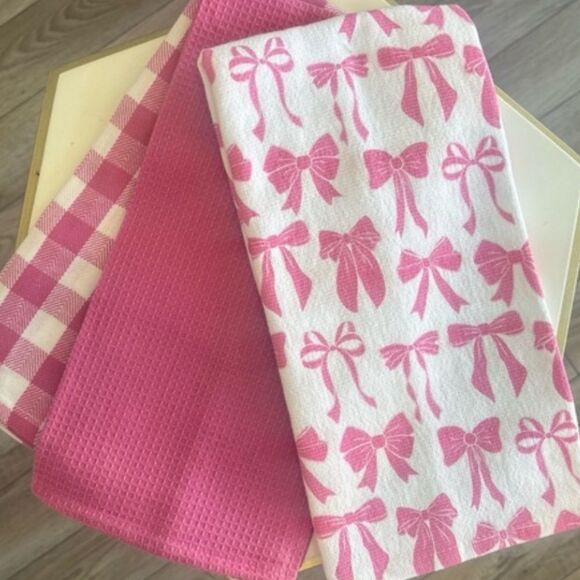 Pink Bow Dish Towel Set - Picture 2 of 2